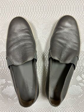 Vince Women”s Pebbled Leather Slip-On Loafers in Charcoal/Gun metal  Gray